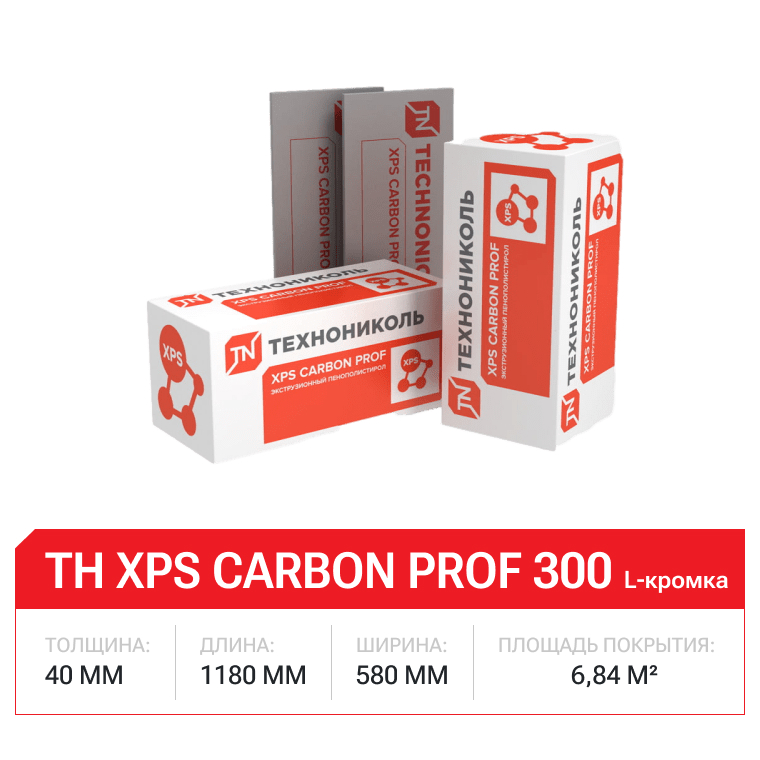 ТН XPS Carbon Prof 300 40х580х1180мм - 10шт/уп (1уп=0,274м3=6,844м2) L- кромка