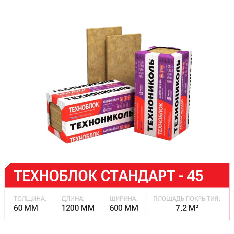 Техноблок Стандарт - 45  60х600х1200-10шт/уп (1уп=0,432м3=7,2м2)